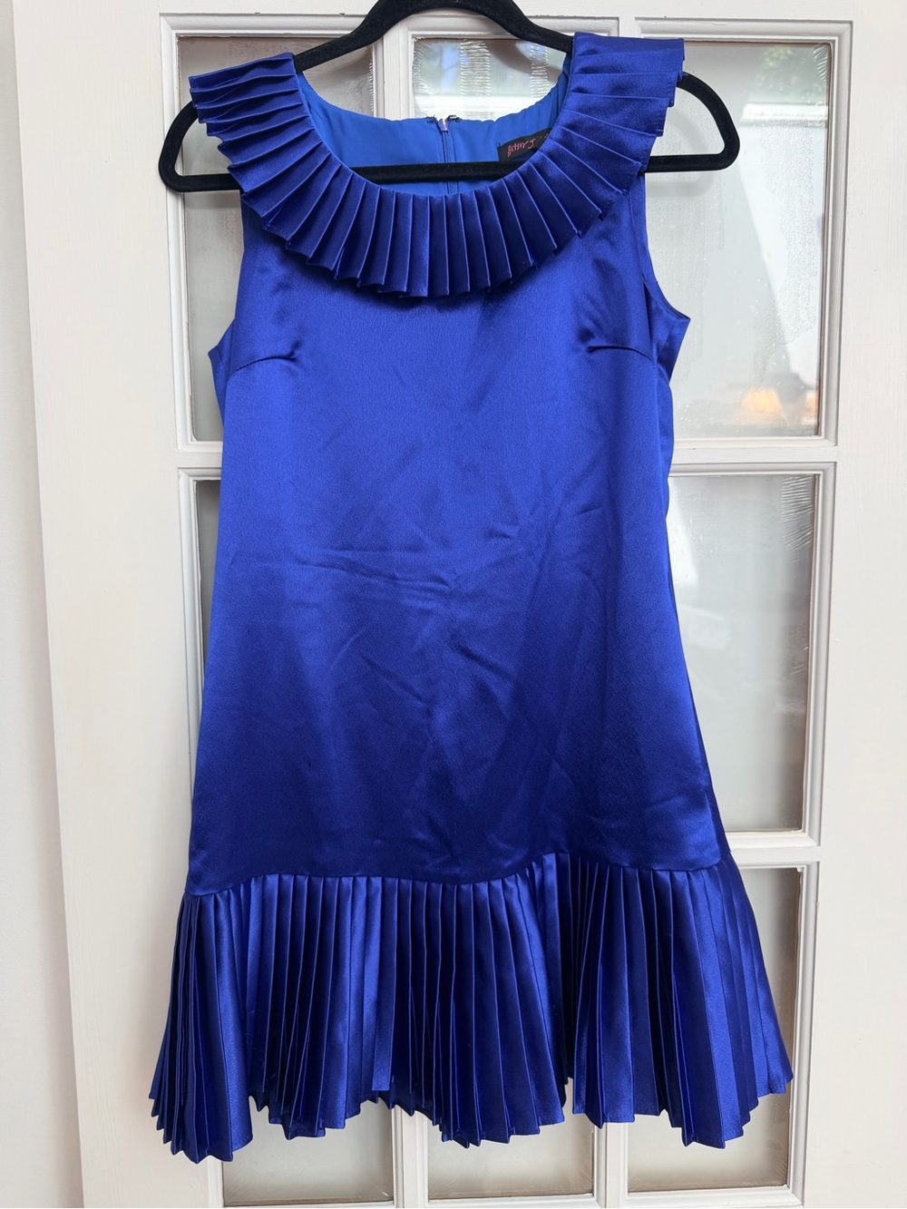 Vintage Betsey Johnson Y2K 90’s Satin Flapper Royal Blue Pleated Dress Size 4